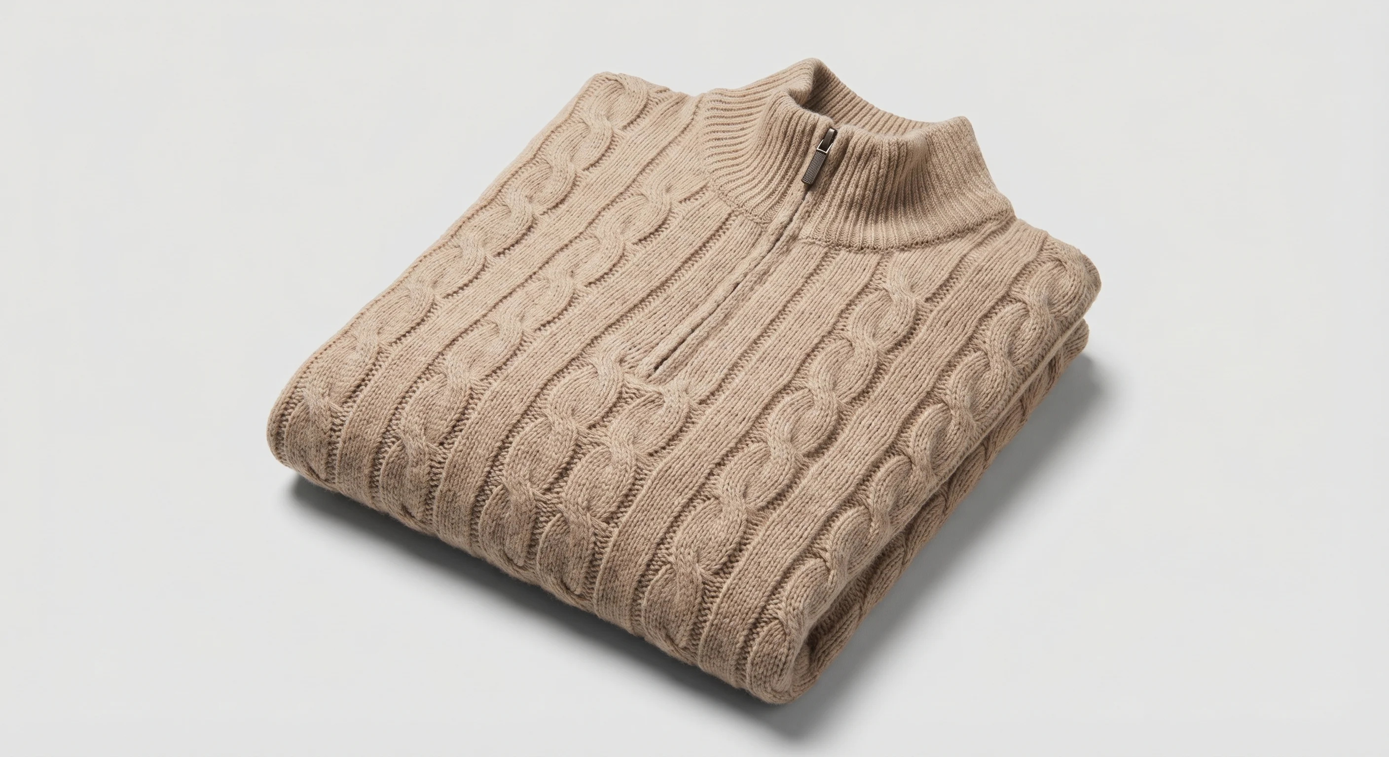 Cable-Knit Quarter Zip Beige
